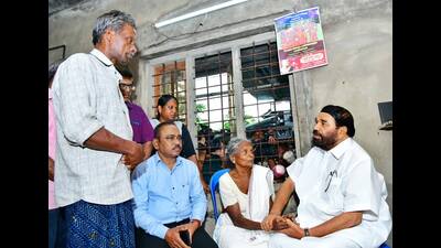 Minister VN Vasavan meets family members of D Bindu, who died after a portion of the Government Medical College in Kottayam collapsed on Thursday (PTI) Minister VN Vasavan meets family members of D Bindu, who died after a portion of the Government Medical College in Kottayam collapsed on Thursday (PTI)