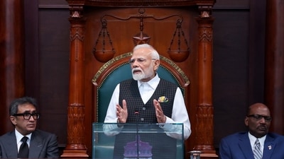 Prime Minister Narendra Modi addresses a Joint Assembly of the Parliament of Trinidad & Tobago, on Friday. (ANI) Prime Minister Narendra Modi addresses a Joint Assembly of the Parliament of Trinidad & Tobago, on Friday. (ANI)
