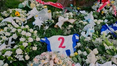 Flowers lie on the ground outside a church along with Diogo Jota's jersey number. (AP Photo/Manu Fernandez) (AP) Flowers lie on the ground outside a church along with Diogo Jota's jersey number. (AP Photo/Manu Fernandez) (AP)