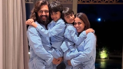 Riteish Deshmukh with wife Genelia and their sons Riaan and Rahyl.