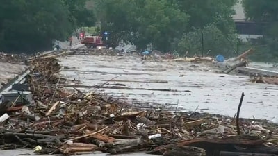 Water rises from severe flooding along the Guadalupe River.in Kerr County, Texas on Friday, July 4, 2025. (AP) Water rises from severe flooding along the Guadalupe River.in Kerr County, Texas on Friday, July 4, 2025. (AP)