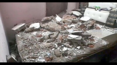 The bed on which debris fell early on Friday morning. (HT Photo) The bed on which debris fell early on Friday morning. (HT Photo)