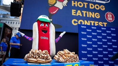 Nathan's Famous Hot Dog Eating Contest returns on July 4, 2025. REUTERS/Angelina Katsanis (REUTERS)