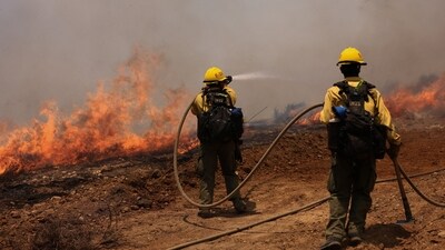 Firefighters tackle the Madre Fire near New Cuyama, California, U.S. July 3, 2025. (REUTERS)