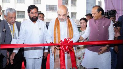 Union Home Minister Amit Shah inaugurates the newly constructed Jairaj Sports and Convention Centre in Pune on Friday. Maharashtra deputy chief ministers Eknath Shinde and Ajit Pawar also present. (ANI) Union Home Minister Amit Shah inaugurates the newly constructed Jairaj Sports and Convention Centre in Pune on Friday. Maharashtra deputy chief ministers Eknath Shinde and Ajit Pawar also present. (ANI)