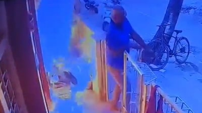 In a viral CCTV footage, a man was seen setting the house of his relative on fire in Bengaluru In a viral CCTV footage, a man was seen setting the house of his relative on fire in Bengaluru