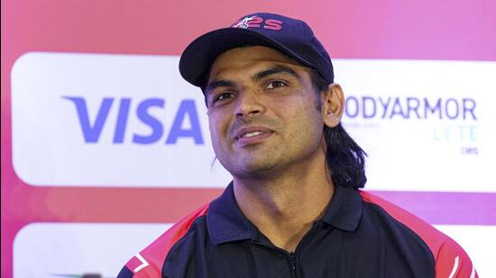 Double Olympic medallist Neeraj Chopra during a press conference ahead of NC Classic. (PTI)