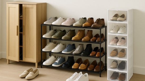 A modern wooden shoe rack keeps your entryway neat while adding a touch of style and function to your home.