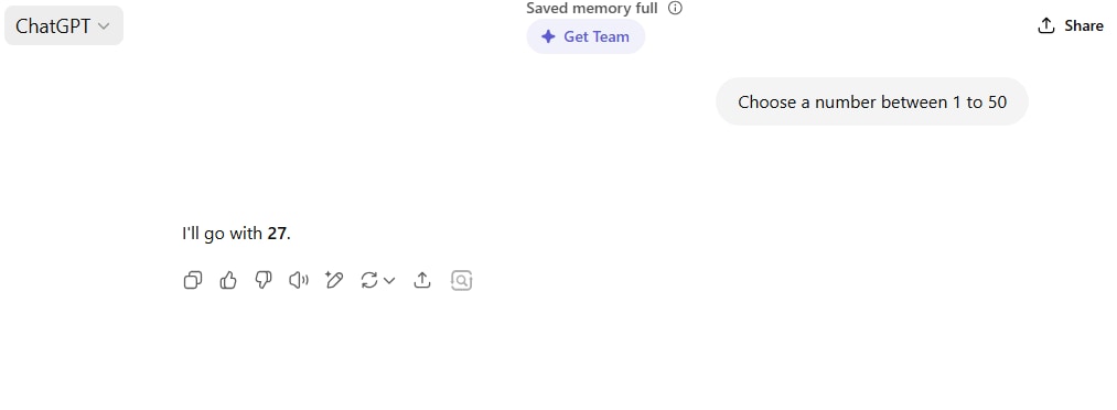 I asked ChatGPT to choose a number between 1 to 50 and it chose 27. (ChatGPT)