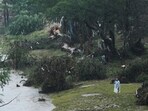 A man surveys damage left by a raging Guadalupe River, Friday, July 4, 2025, in Kerrville, Texas. A man surveys damage left by a raging Guadalupe River, Friday, July 4, 2025, in Kerrville, Texas.