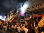 Firefighters try to douse a fire that broke out at a shopping complex, at Karol Bagh in New Delhi, Friday, July 4, 2025. Firefighters try to douse a fire that broke out at a shopping complex, at Karol Bagh in New Delhi, Friday, July 4, 2025.