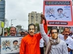 Maharashtra Navnirman Sena (MNS) and Shiv Sena (UBT) supporters gather before a joint victory rally. Maharashtra Navnirman Sena (MNS) and Shiv Sena (UBT) supporters gather before a joint victory rally.