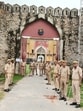 Police deployment outside Bhadri Mahal in Kunda Pratapgarh since Saturday morning. (HT Photo)