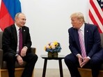 Russia's President Vladimir Putin and US President Donald Trump during a bilateral meeting at the G20 leaders summit in Osaka, Japan, June 28, 2019. 