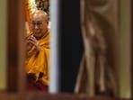 Tibetan spiritual leader the Dalai Lama attends a long-life prayer offering ceremony at the Main Tibetan Temple in McLeod Ganj, near Dharamsala 
