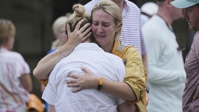 Families are reunited at a reunification center after flash flooding it the area, Friday, July 4, 2025, in Ingram, Texas. (AP/PTI) (AP07_05_2025_000024A) (AP)
