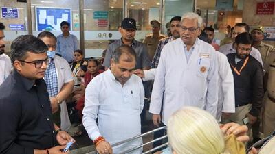 Brajesh Singh at Child PGI in Noida Sector 30 on Saturday. (HT Photo) Brajesh Singh at Child PGI in Noida Sector 30 on Saturday. (HT Photo)