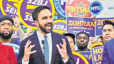 Democrat mayoral candidate Zohran Mamdani speaks during a rally at the Hotel & Gaming Trades Council headquarters in New York, on Wednesday. (AP) Democrat mayoral candidate Zohran Mamdani speaks during a rally at the Hotel & Gaming Trades Council headquarters in New York, on Wednesday. (AP)