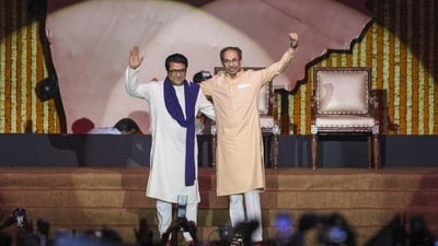 MNS chief Raj Thackeray (left) and Shiv Sena (UBT) chief Uddhav Thackeray during a joint victory rally in Mumbai (HT_PRINT) MNS chief Raj Thackeray (left) and Shiv Sena (UBT) chief Uddhav Thackeray during a joint victory rally in Mumbai (HT_PRINT)