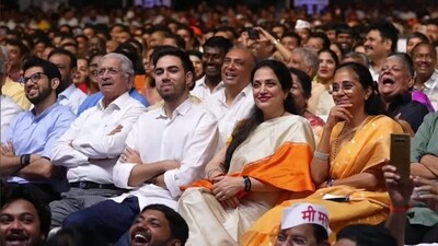 Supriya Sule was seen seated in the front row at the Uddhav and Raj Thackeray reunion rally at the Worli Dome. (X/ ANI) Supriya Sule was seen seated in the front row at the Uddhav and Raj Thackeray reunion rally at the Worli Dome. (X/ ANI)