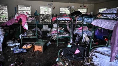 A view inside of a cabin at Camp Mystic, the site of where at least 20 girls went missing after flash flooding in Hunt, Texas, on July 5, 2025. (AFP) A view inside of a cabin at Camp Mystic, the site of where at least 20 girls went missing after flash flooding in Hunt, Texas, on July 5, 2025. (AFP)
