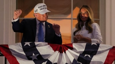 Trump dances as radiant Melania copies her husband during the White House appearance. (REUTERS)