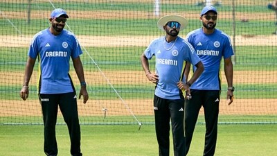 From left: Jasprit Bumrah, Mohammed Siraj and Akash Deep (AFP)