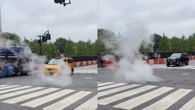 A video by an Indian traveller showing smoke from NYC manholes went viral. (Instagram/nitishadvitiy) A video by an Indian traveller showing smoke from NYC manholes went viral. (Instagram/nitishadvitiy)