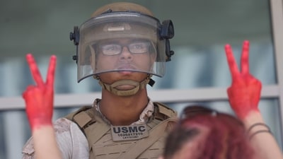 In Los Angeles, protests against immigration raids and ICE crackdowns continue as protestors confront the Marines deployed outside federal buildings. (AP) In Los Angeles, protests against immigration raids and ICE crackdowns continue as protestors confront the Marines deployed outside federal buildings. (AP)