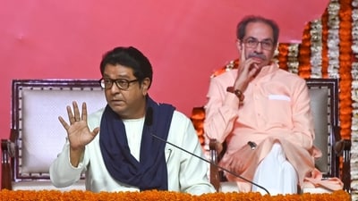 MNS chief Raj Thackeray reunited with his cousin Shiv Sena UBT chief Uddhav Thackeray after 20 years (Raju Shinde/HT Photo) MNS chief Raj Thackeray reunited with his cousin Shiv Sena UBT chief Uddhav Thackeray after 20 years (Raju Shinde/HT Photo)
