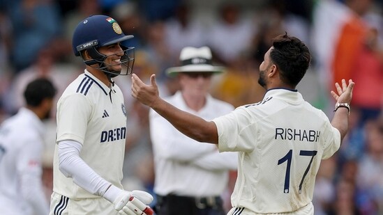 India's Rishabh Pant, with the team's captain Shubhman Gill, celebrates (@BCCI X)