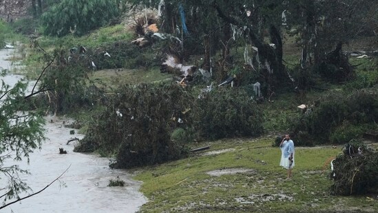 A man surveys damage left by a raging Guadalupe River, Friday, July 4, 2025, in Kerrville, Texas. (AP)