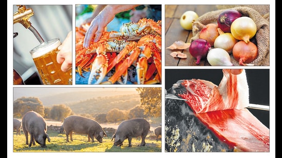 Longer summers are affecting the European hops that give beer its distinct flavour. Warming ocean waters have altered, and then led to the deaths of, billions of snow crabs in the Bering Sea. Onions are gaining pungency in drought conditions. A shortage of acorns amid heatwaves and droughts is affecting the prized Ibérico ham in Spain. (Adobestock)