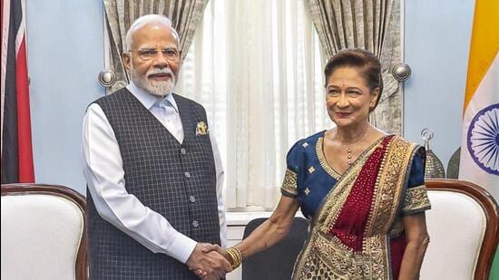 Prime Minister Narendra Modi and his Trnidadian counterpart Kamla Persad-Bissessar (PMO)