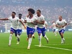 United States defender Chris Richards (3) celebrates with Alex Freeman (16), Patrick Agyemang (24), Malik Tillman (17) and Diego Luna (10)
