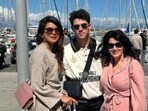Priyanka Chopra with husband Nick Jonas and mom-in-law Denise Jonas. Priyanka Chopra with husband Nick Jonas and mom-in-law Denise Jonas.