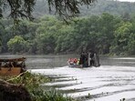 Men ride in an airboat on the Guadalupe River as they look for missing people in Hunt, Texas, on July 6, 2025, following severe flash flooding that occurred during the July 4 holiday weekend. Men ride in an airboat on the Guadalupe River as they look for missing people in Hunt, Texas, on July 6, 2025, following severe flash flooding that occurred during the July 4 holiday weekend.