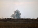 This picture taken from a position at Israel's border with the Gaza Strip shows smoke billowing during an Israeli strike on the besieged Palestinian territory.