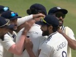 Washington Sundar celebrates the wicket of Ben Stokes with teammates Washington Sundar celebrates the wicket of Ben Stokes with teammates
