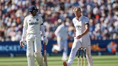 India's captain Shubman Gill, left, watches as England captain Ben Stokes reacts during second cricket Test match at Edgbaston (AP) India's captain Shubman Gill, left, watches as England captain Ben Stokes reacts during second cricket Test match at Edgbaston (AP)