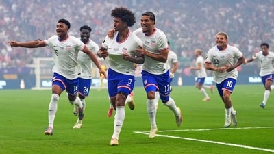 United States defender Chris Richards (3) celebrates with Alex Freeman (16), Patrick Agyemang (24), Malik Tillman (17) and Diego Luna (10) (AP)