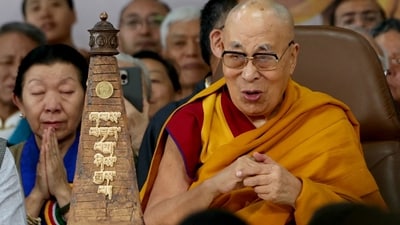 Tibetan spiritual leader the Dalai Lama celebrated his 90th birthday at the Main Tibetan Temple in McLeodganj in Himachal Pradesh on July 6, 2025. (AFP) Tibetan spiritual leader the Dalai Lama celebrated his 90th birthday at the Main Tibetan Temple in McLeodganj in Himachal Pradesh on July 6, 2025. (AFP)