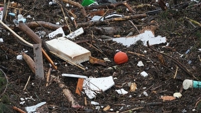Debris is left behind by a raging Guadalupe River, Friday, July 4, 2025, in Kerrville, Texas. (AP Photo/Eric Gay) Debris is left behind by a raging Guadalupe River, Friday, July 4, 2025, in Kerrville, Texas. (AP Photo/Eric Gay)