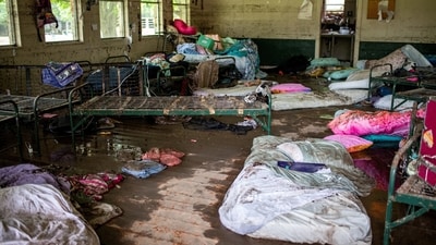 Items lie scattered inside a cabin at Camp Mystic after deadly flooding in Kerr County, Texas, U.S., July 5, 2025. (REUTERS/Sergio Flores)