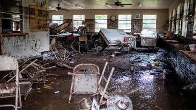 Camp Mystic tragedy: Furnitures lie scattered inside a cabin at Camp Mystic after deadly flooding in Kerr County, Texas, U.S., July 5, 2025.   REUTERS/Sergio Flores (REUTERS)
