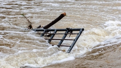 CENTER POINT, TEXAS - JULY 05: Debris sits in the Guadalupe River after flash flooding damaged nearby buildings on July 5, 2025 in Center Point, Texas. Heavy rainfall caused flooding along the Guadalupe River in central Texas with multiple fatalities reported. (Photo by Jim Vondruska / GETTY IMAGES NORTH AMERICA / Getty Images via AFP) (Getty Images via AFP) CENTER POINT, TEXAS - JULY 05: Debris sits in the Guadalupe River after flash flooding damaged nearby buildings on July 5, 2025 in Center Point, Texas. Heavy rainfall caused flooding along the Guadalupe River in central Texas with multiple fatalities reported. (Photo by Jim Vondruska / GETTY IMAGES NORTH AMERICA / Getty Images via AFP) (Getty Images via AFP)