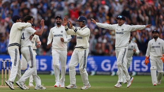 India's Prasidh Krishna took one wicket in the Edgbaston Test. He dismissed England's Jamie Smith in the second innings using the short ball ploy. Jamie Smith was caught at the deep off the bowling of Prasidh.&nbsp;(AP)