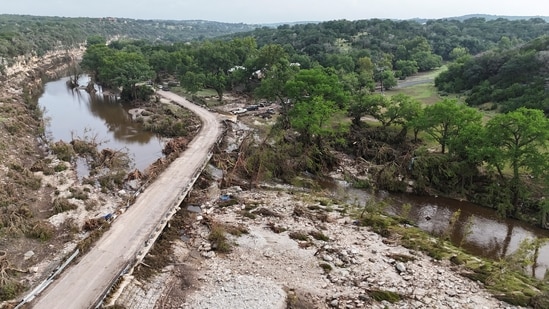 A drone view shows the Guadalupe River and damage from flooding near Camp Mystic in Hunt, Texas.(REUTERS/Evan Garcia)