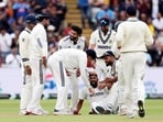 India players celebrate after teammate Mohammed Siraj takes the catch of Josh Tongue (9th wicket) of England during Day 5 of the 2nd test match, at Edgbaston in Birmingham on Sunday India players celebrate after teammate Mohammed Siraj takes the catch of Josh Tongue (9th wicket) of England during Day 5 of the 2nd test match, at Edgbaston in Birmingham on Sunday