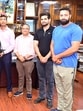 Anshul Garg, chief executive officer, SMVDSB, presenting internationally approved judo kits to the judokas in the presence of Satish Sharma, joint chief executive officer, Dhruv Gupta, director (Sports), SMVD Sports Complex and Danish Sharma, judo coach at Central Office, Katra. (HT Photo)